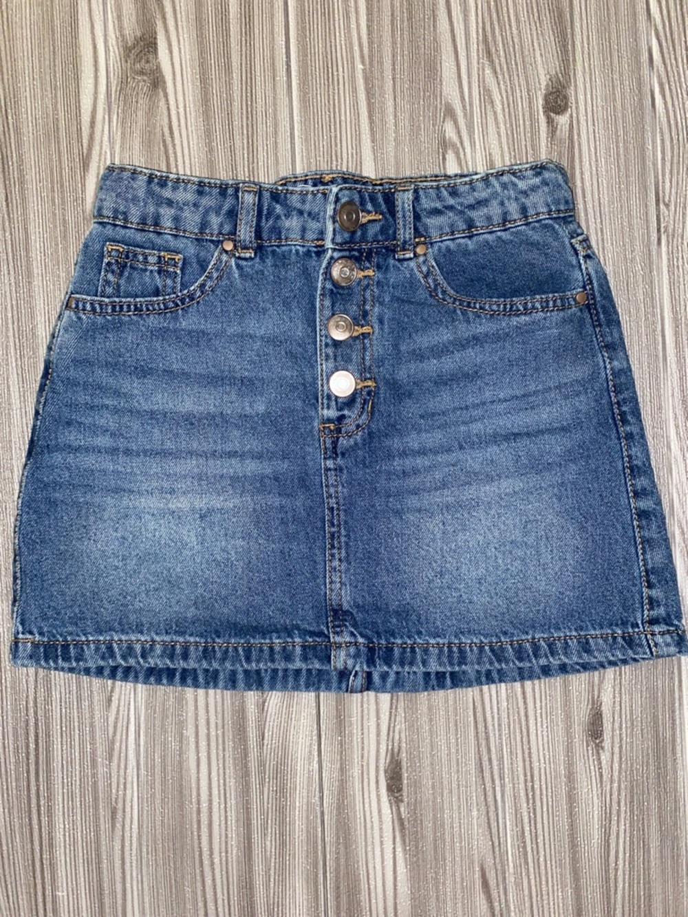Girls Blue Denim Button-Front Mini Skirt